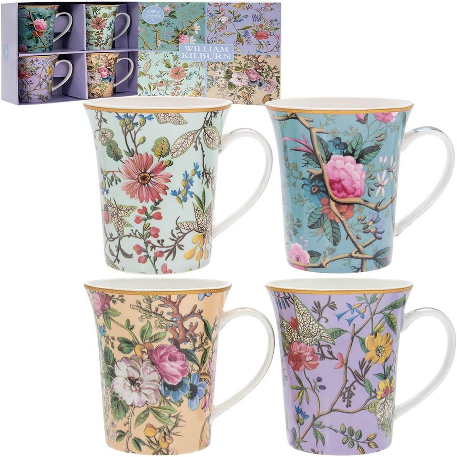 Lesser & Pavey William Kilburn Mugs Set of 4 | Ceramic Coffee Mugs Set for Home or Work | Premium Design Mugs Set for All Occasions | Lovely Mugs for Tea, Coffee & Hot Drinks - William Kilburn