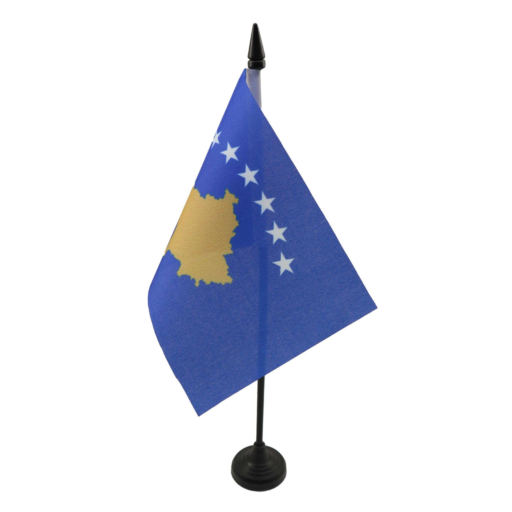 Kosovo Table Flag 4'' x 6'' - Kosovar Desk Flag 15 x 10 cm - Black plastic stick and base - AZ FLAG