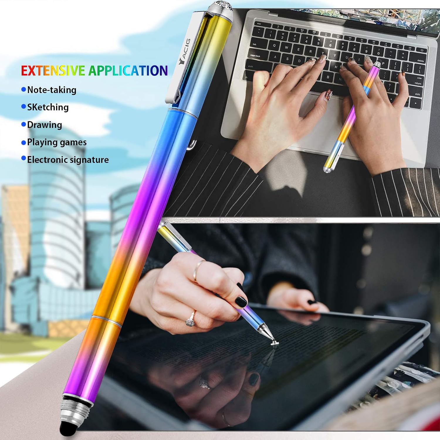 Stylus Pens for Touch Screens,Yacig 3 in 1 Stylus Pen for iPad iPhone,Drawing Stylist with Extra 4 Stylus Tips and 1 Pen Refill Styluses for Tablets Laptop Android Universal Touch Devices (Rainbow)