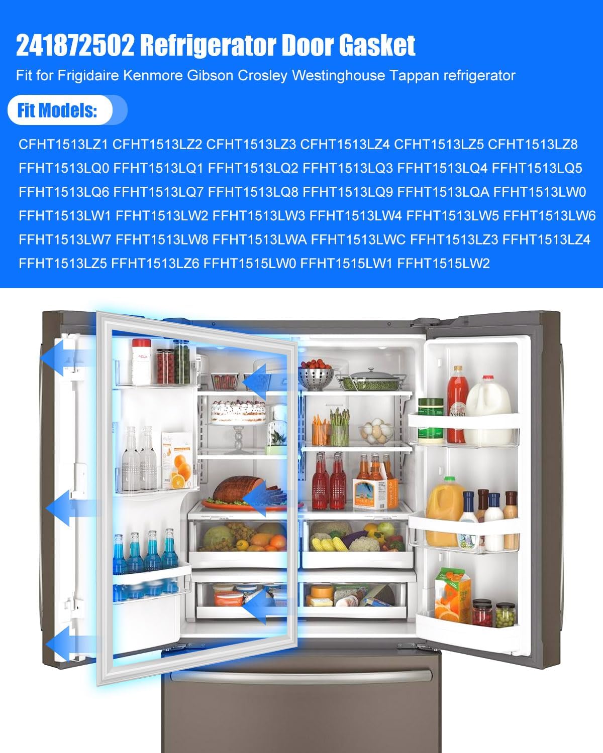 Upgraded 241872502 Refrigerator Door Gasket Fit for Frigidaire Kenmore CFHT1513LZ1 CFHT1513LZ2, 27.16"x36" French Door Seal Replace 240370902 240514602 1379478 240542102 Freezer Door Gasket