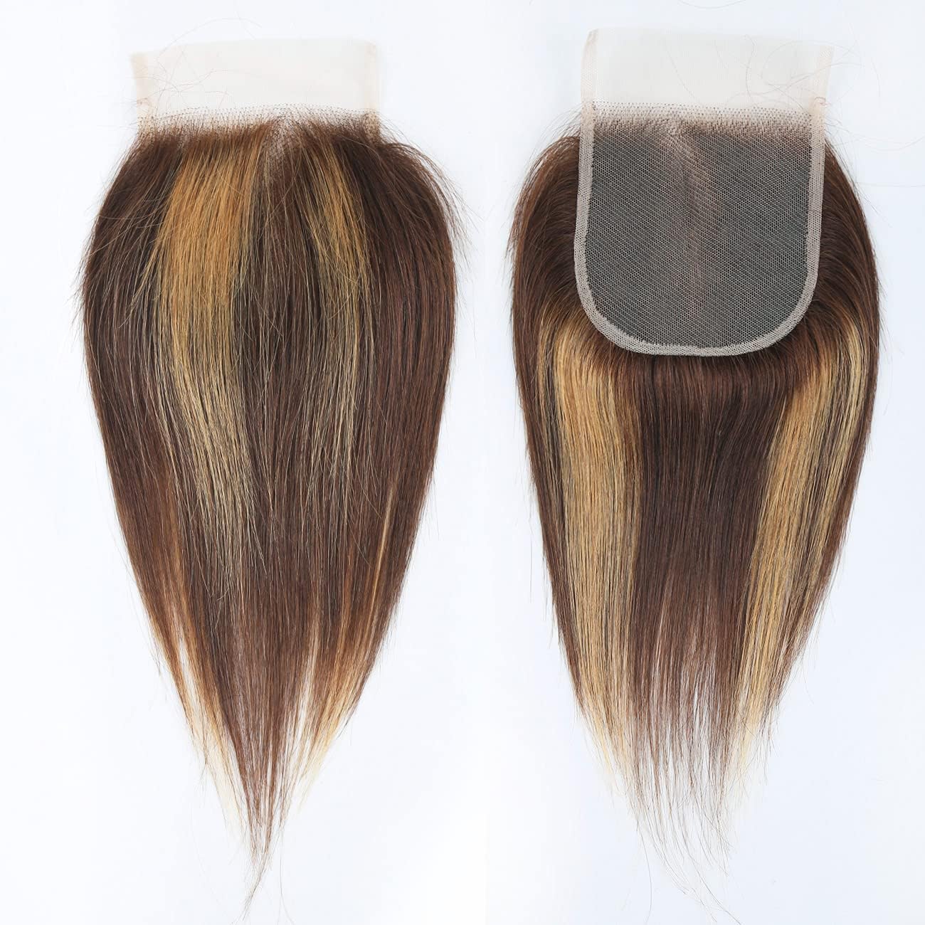 Straight P4/27 Human Hair 3 Bundles with Closure(10 10 10+10) Brazilian 4/27 Highligh Short Bob Ombre Bundles and 4x4 Closure 50g/bundle Honey Blond - Image 3