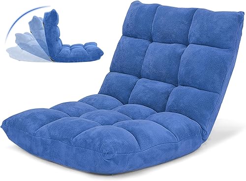 Miniatura 15 de GOFLAME Silla de suelo plegable de 14 posiciones, sillón acolchado para juegos con respaldo ajustable, sillón reclinable, cama para leer, jugar,