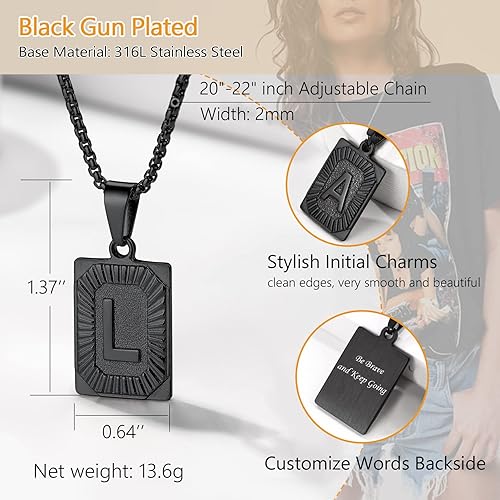 Miniatura 5 de PROSTEEL Elegante collar con inicial, collar de letra mayúscula de la A a la Z, tono plataoronegro, texto personalizado disponible, cadena de caja