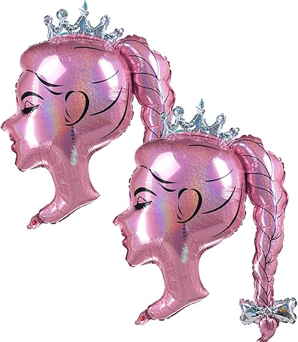 2 globos de papel de aluminio de princesa rosa, arco de cabeza de niña, globos de corona de muñeca para decoración de fiesta temática de princesa,
