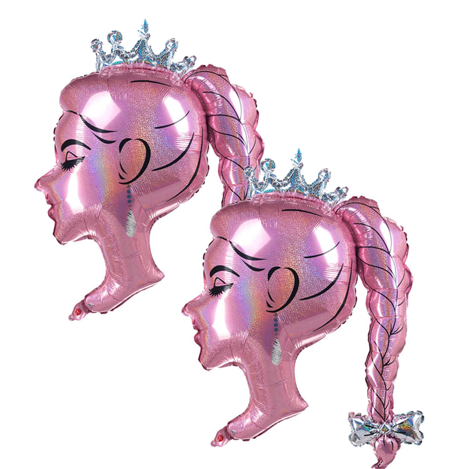 2Pcs Pink Princess Foil Balloon Bow Girl Head Balloons Crown Doll balloons For Princess Theme Party Decorations Photo Booth Backdrop Little Girl Adult