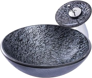 Bathroom Bar Vanity Vessel Sinks Above Counter Slivy Hand-Carved Sink Tempered Glass Lavatory Bowl Artistic Round Basin Combo