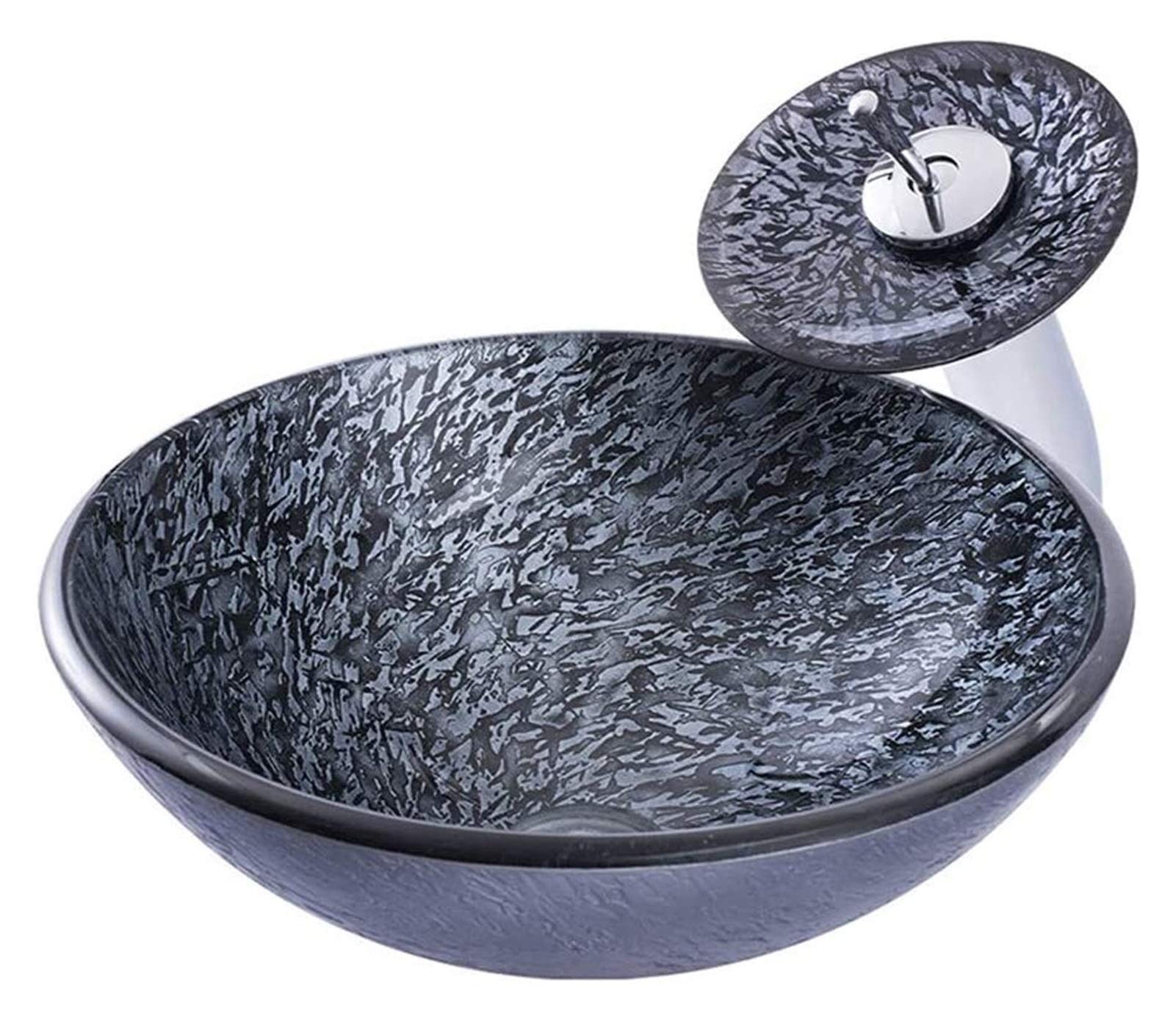 TIANQIHAO Vanity Unit With Basin,Bathroom Basin Vessels Sink Countertop Basin, Hand-Carved Vessel Vanity Sink Tempered Glass Above Counter Bathroom Lavatory Bowl Artistic Round Bas