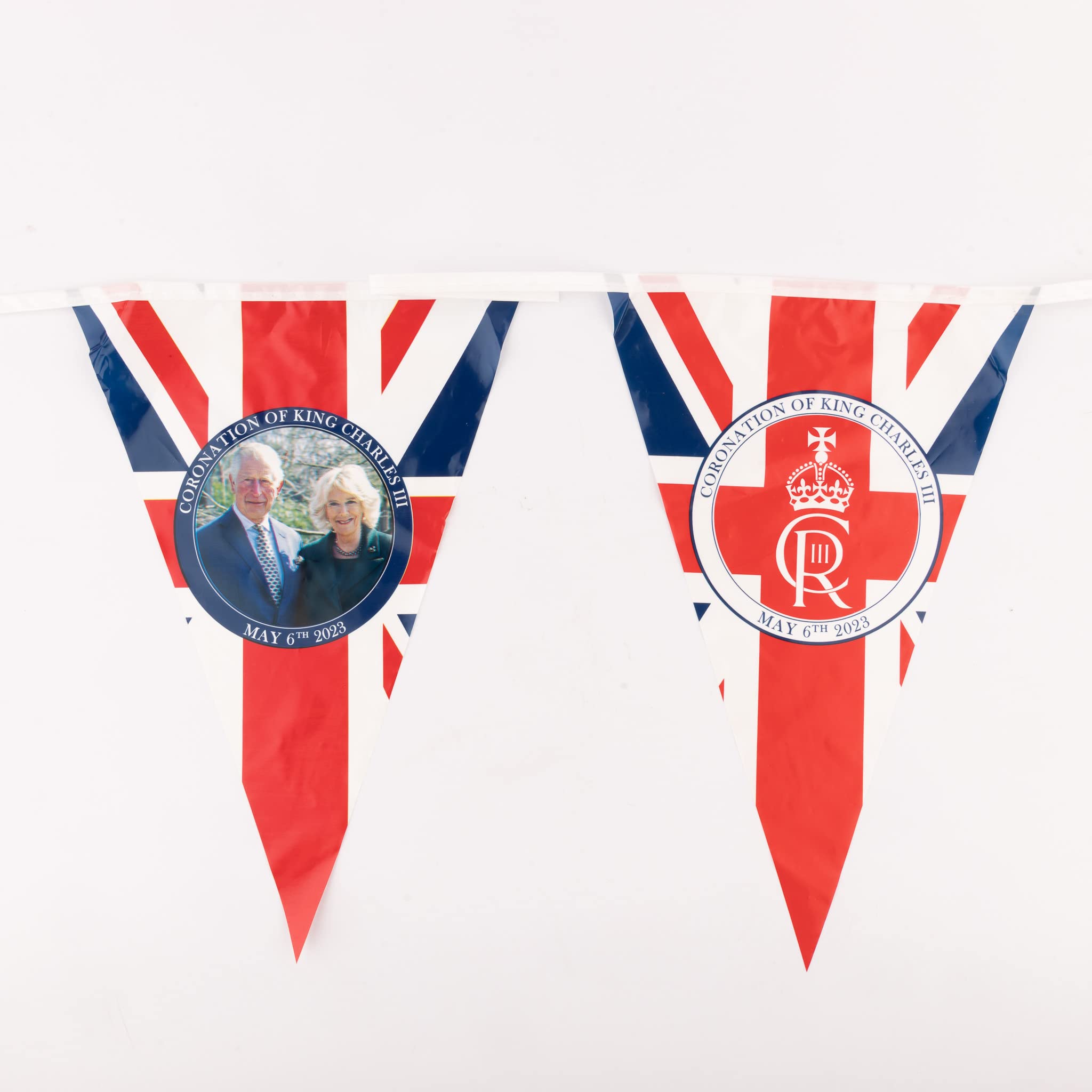 20m/66ft Bunting King Charles III with Queen Consort Portrait 48 Triangle Union Jack Flags King's Coronation Celebration Banner Royal Family UK British Street Party Decoration - Image 4