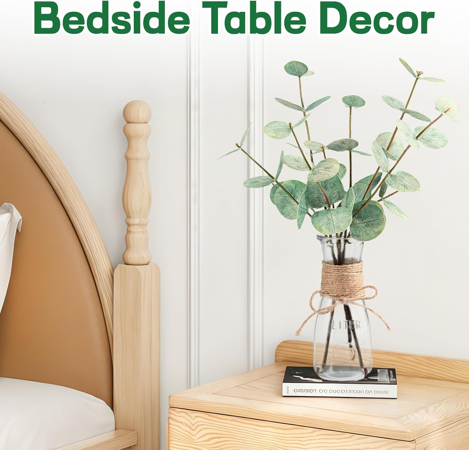 Artificial Eucalyptus Stems in Glass Vase with Faux Water, 15" Small Bathroom Greenery with Double-Sided Green Leaves, Farmhouse Office Decor, Realistic Fake Plant Wedding Centerpiece - Image 8