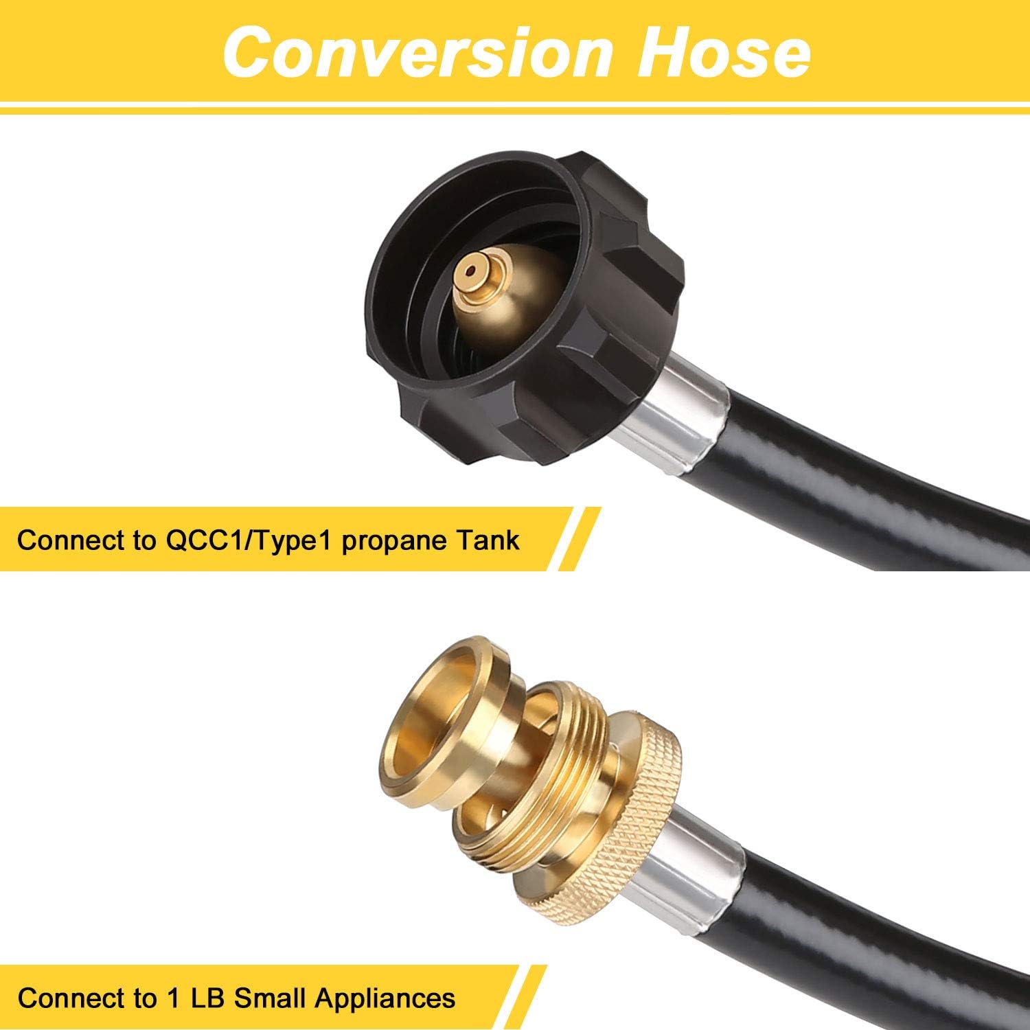 WADEO Propane Tank Hose, 8ft Propane Hose Adapter 1lb to 20lb, Propane Adapter Hose for Weber/Coleman/Blackstone Grill, Buddy Heater, Smoker