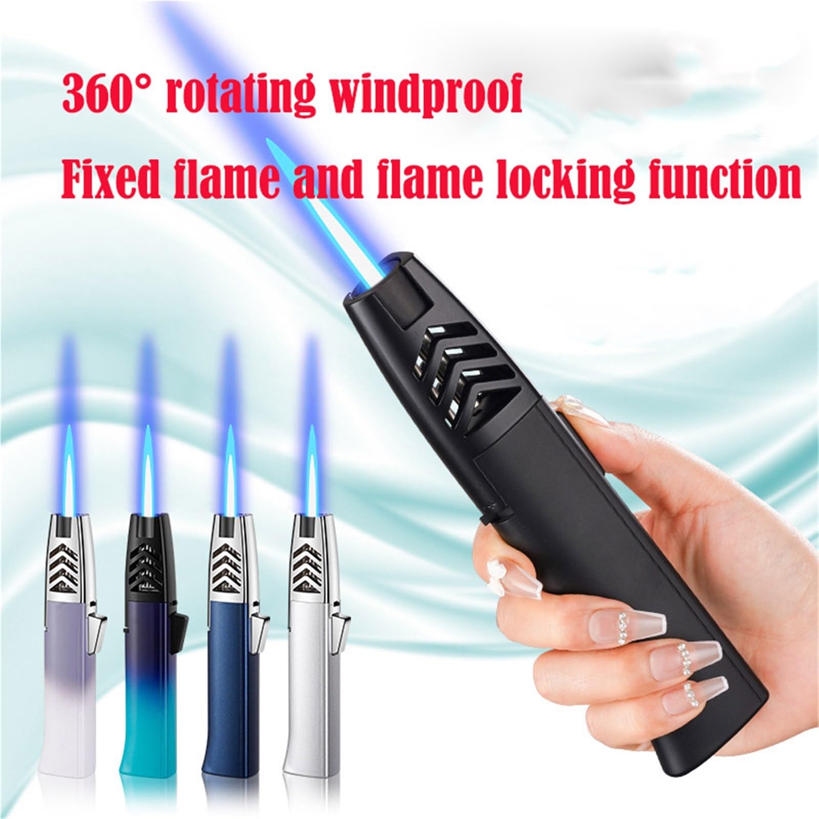 Briquet tempête au butane - Flamme réglable - Rechargeable - Avec interrupteur de verrouillage de flamme - Idéal pour barbecue, feu de camp en plein air, cadeaux