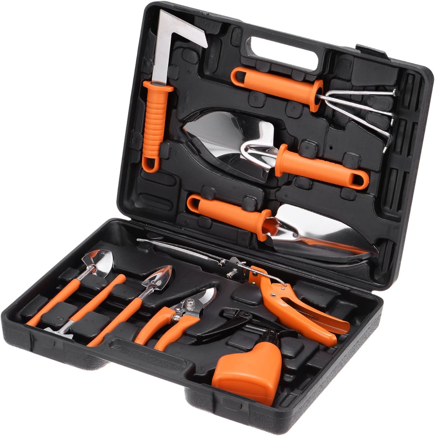 HARFINGTON 1 Set Garden Tool Set 10 Pieces Plastic Gardening Planting Tools Kits with Shovels, Rake, Scissor, Trimmer, Water Sprayer and Store Case, Green
