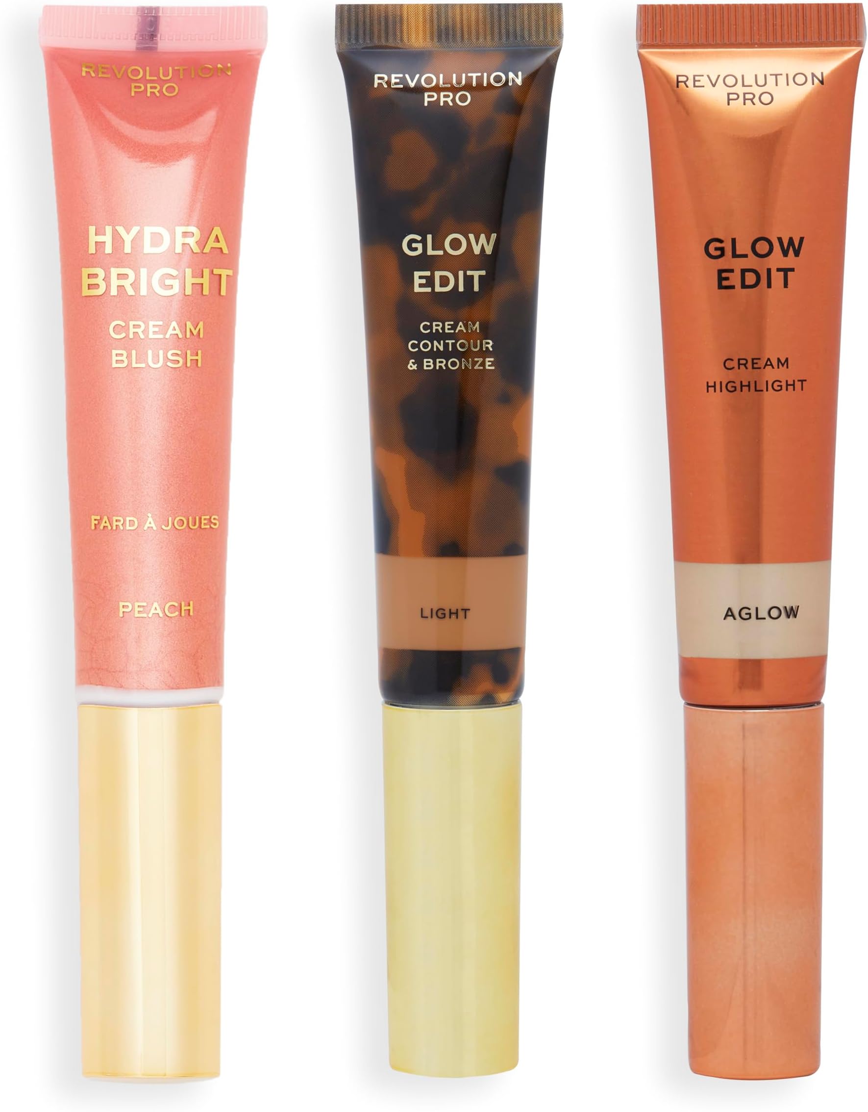 Cream Face Wand Trio, Cream Contour, Blush & Highlighter Makeup Set, Vegan & Cruelty Free, Light, 1 x 12 ml, 2 x 15 ml