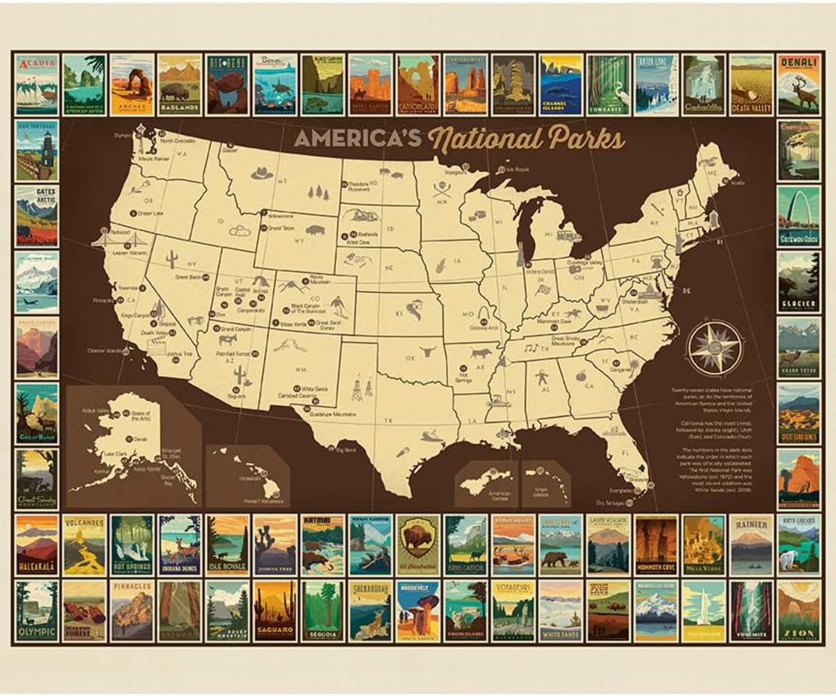 Riley Blake’s America’s National Parks Poster Panel Map of 63 National Parks, Premium Quilting Fabric, Perfect for Quilting, Crafting, Sewing Projects and More… (2 Panels)