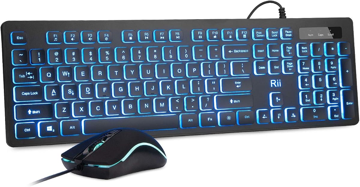 Wired Keyboard and Mouse Combo,Three Colors Backlit | USB Keyboard and Mouse Set,Quiet Input Gaming Keyboard,Optical RGB Mouse for School,Office,Business and Gaming