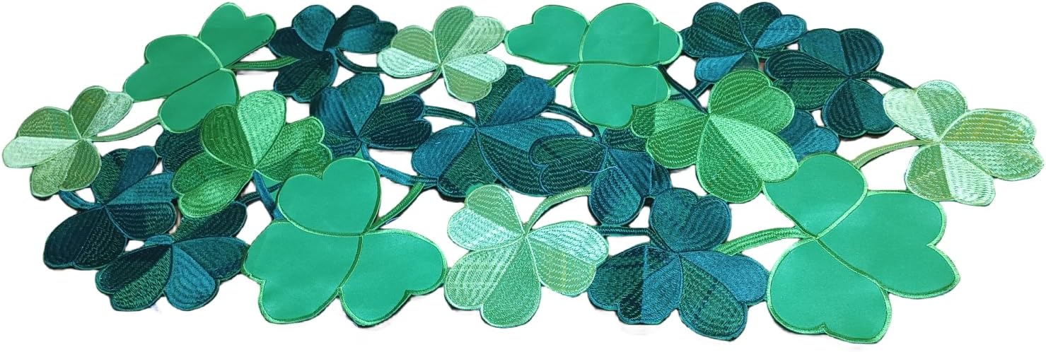 St. Patrick's Day Irish Shamrock Table Runner, Embroidered Cutouts for Family Dining Spring Party Holiday Table Decorations, Green (Clover 15" x 70")