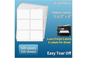 LabelMore 3x4 Labels - 3 1/3 x 4 Self-Adhesive Shipping Labels -...