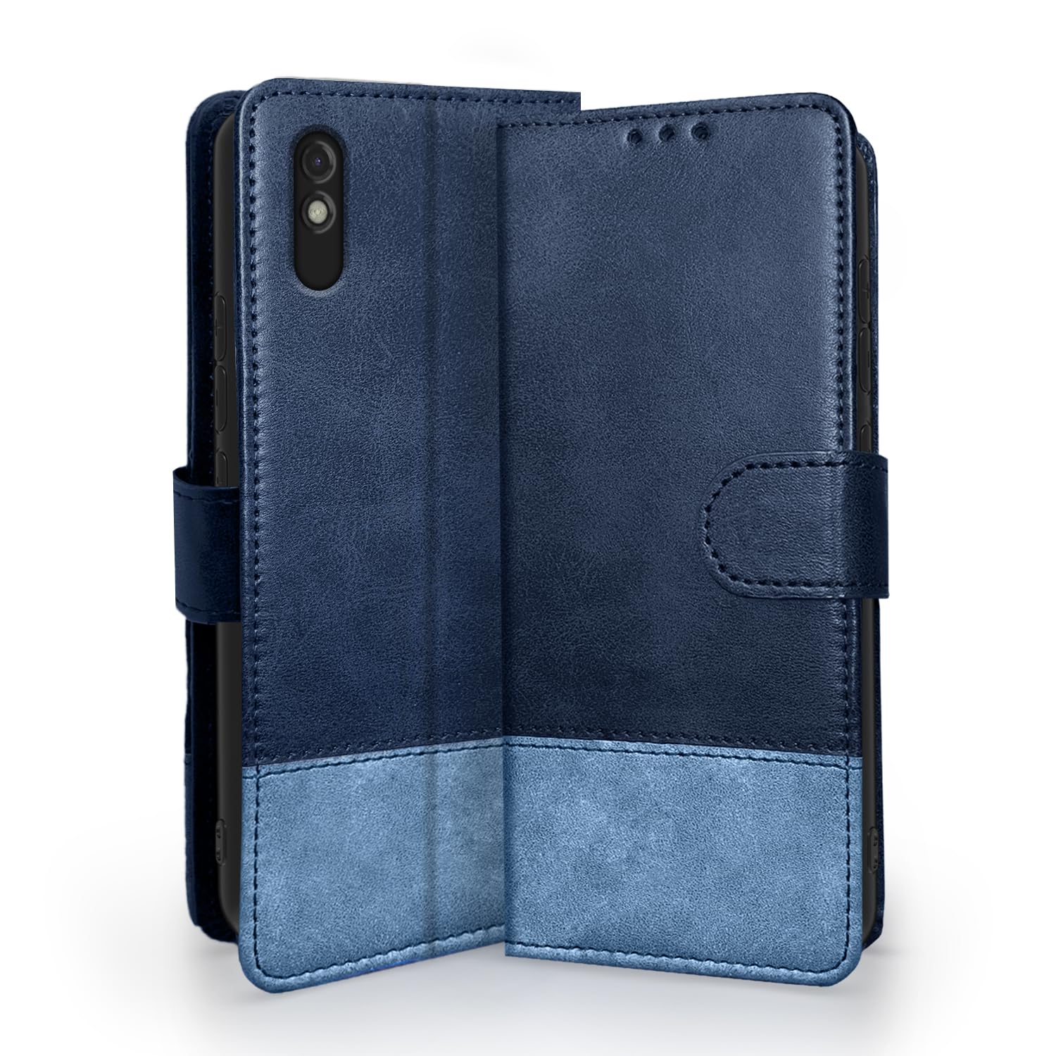 Pikkme Mi Redmi 9A / 9i / 9A Sport Flip Cover | Dual-Tone PU Leather Finish | Wallet Style & Stand | Magnetic Flip Case for Mi Redmi 9A / 9i / 9A Sport (Navy & Light Blue) (B0CQXQHXXP) Amazon Price History, Amazon Price Tracker