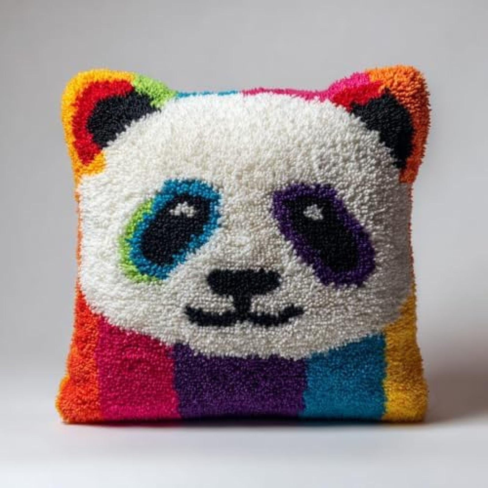 kitphoenix DIY Latch Hook Cushion Kit Panda,Beginner-Friendly Rug Hooking Pillow Kit,Crochet Craft Cushion Cover for Home Decor,43x43 cm