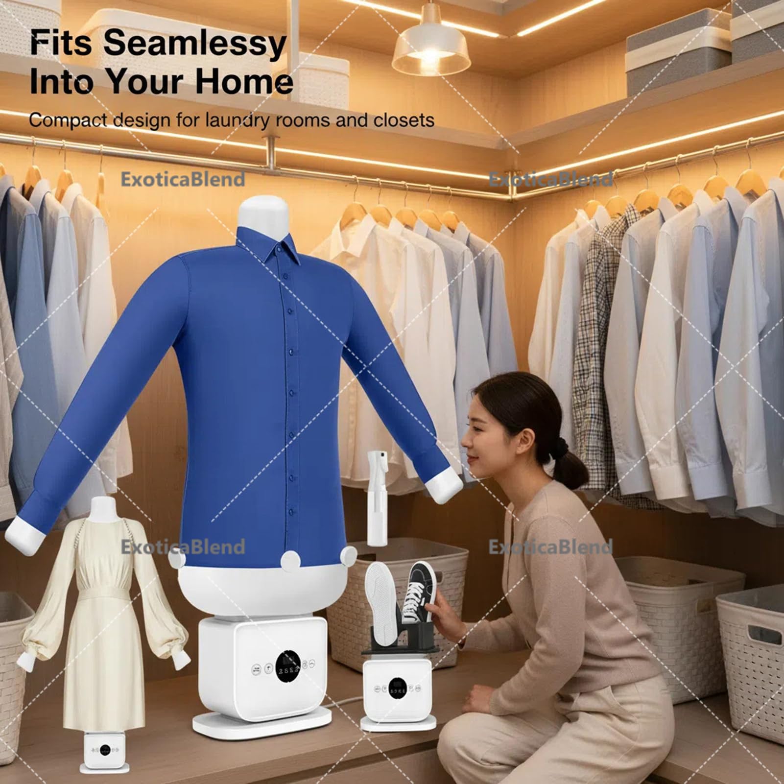 Automatische Bügelmaschine, Kleidungsdampfer & Freisprech-Heißlufttrockner - Smart Timer & Auto Shut-Off für Hemden, Hosen & Schuhe - Ideal für Zuhause & Wohnheim