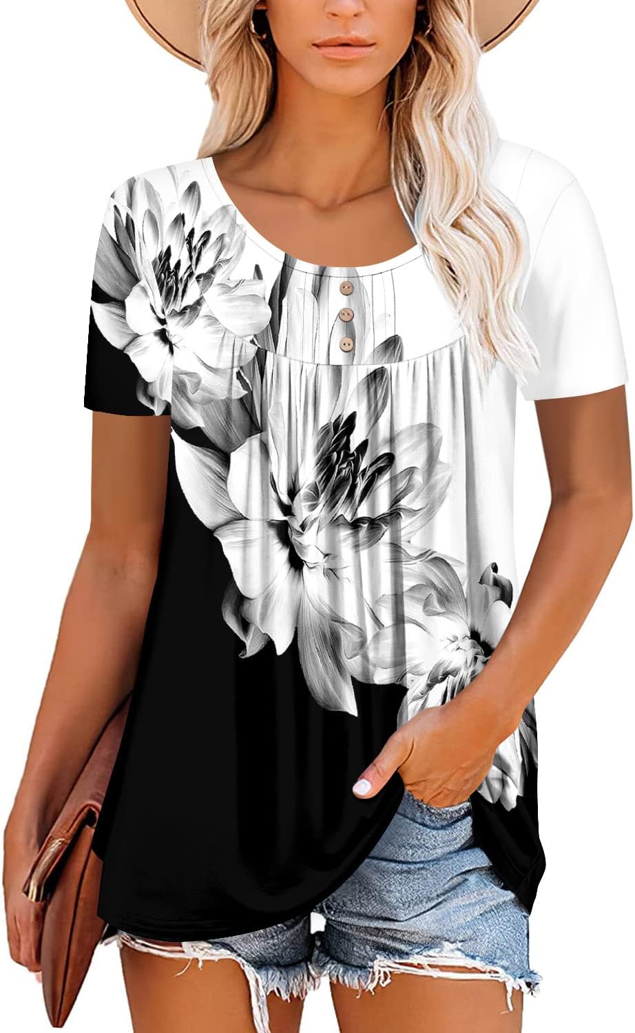 BETTE BOUTIK Women's Summer Tunic Tops Flowy Flare Botton Down Shirts Blouses S-3XL - Image 2