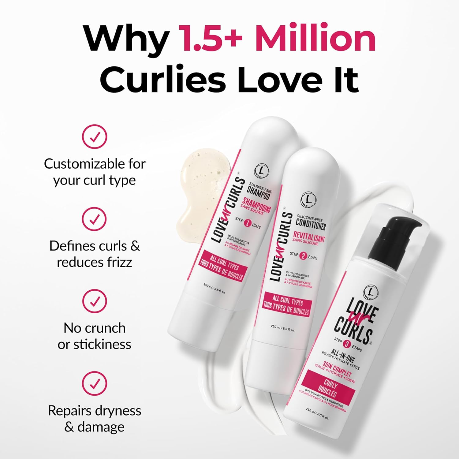 Love Ur Curls - Shampoo & Conditioner Set with All in One Curl Cream Styler for Curly Hair, 3 Step System for Repair and Moisturizing - Image 7