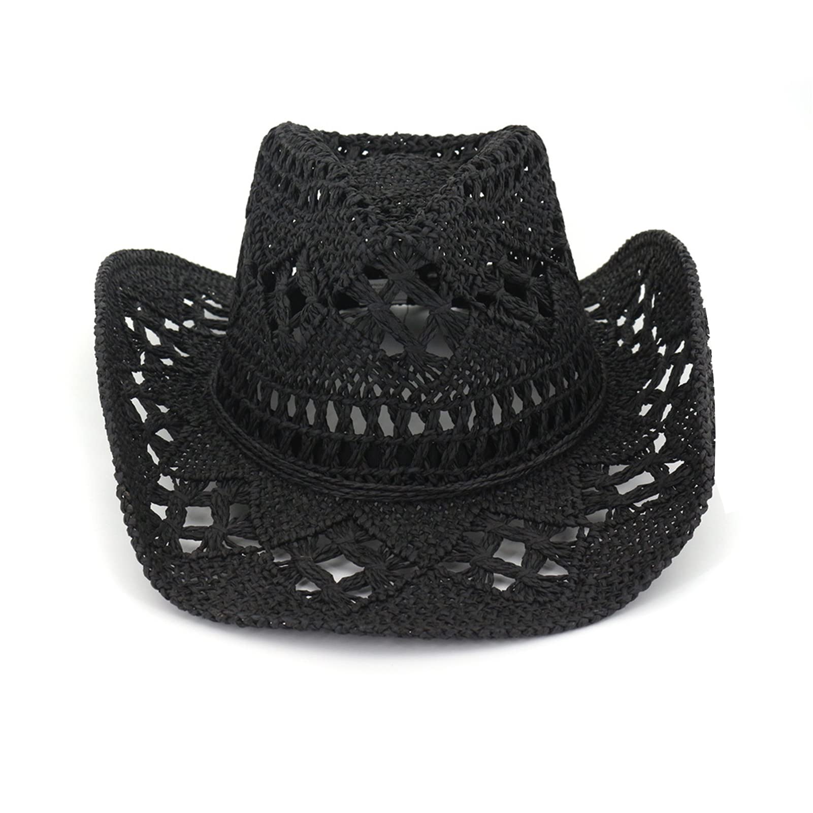 Generic Sombrero de Cowboy de Paja Hombre Mujer Sombrero de Vaquero Occidental Cowgirl Hat Gorras de Sol Anti-UV Panamá Sombrero de Playa Sombrero de Cowboy Plegable ala Ancha