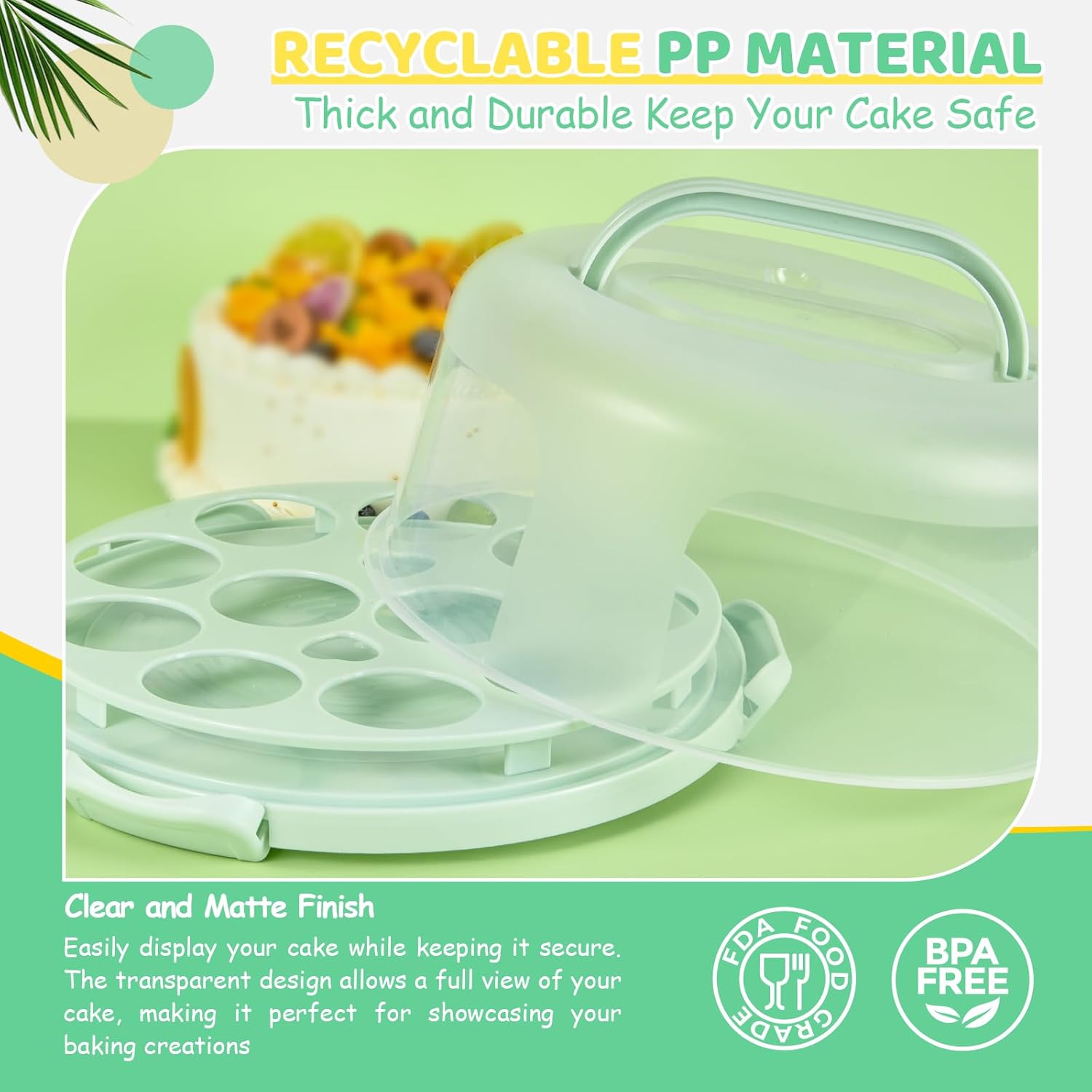 Ohuhu Cake Carrier with Lid and Handle, BPA-Free Cake Containers Cake Holder for 10 inch Cake with 2 Handles Cupcake Carrier - Plastic Cover Two Sided Base for Transport Pie Nuts Fruit Perfect Gifts - Image 7