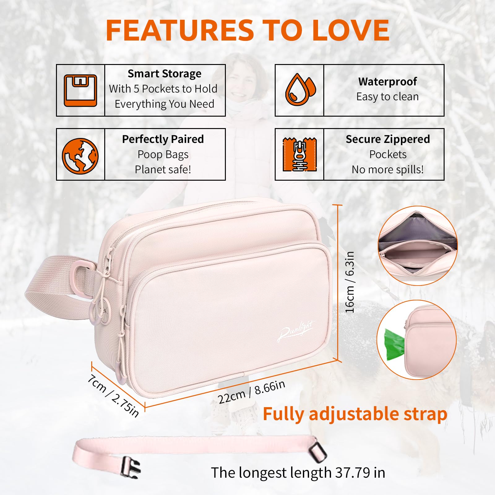Runlight Borsa Per Addestramento Per Cani, Cintura In Vita E Borsa A Tracolla Con Sacchetto Per Escrementi, Borsa Per Cuccioli E Allenamento (Kaki)