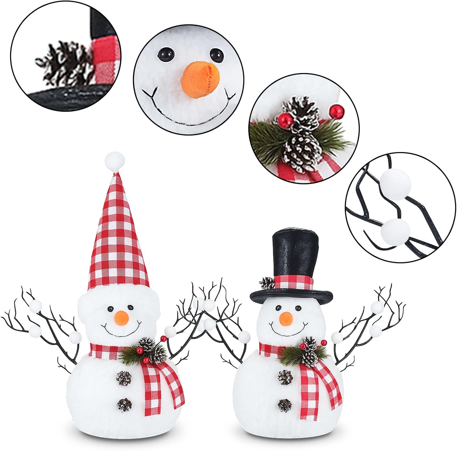 2 Pack Red and White Christmas Table Decor, 14" Lighted Plush Christmas Snowman Decorations, Light Up Snowman Holiday Present, Table Mantel Desk Fireplace Shelf Home Minimalist Decor