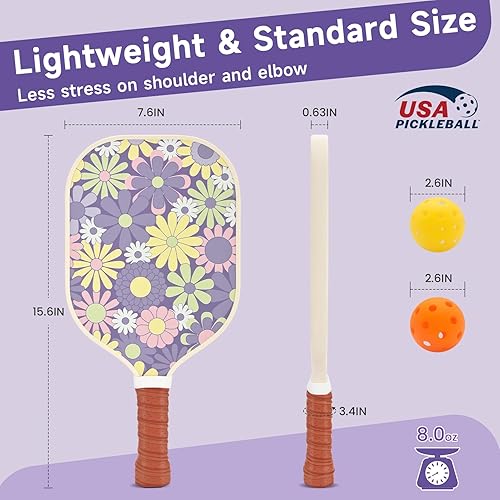 Miniatura 3 de Palas de Pickleball, juego de 2 palas de pickleball aprobadas por USAPA, lindas palas de pickleball de núcleo de nido de abeja de polipropileno,