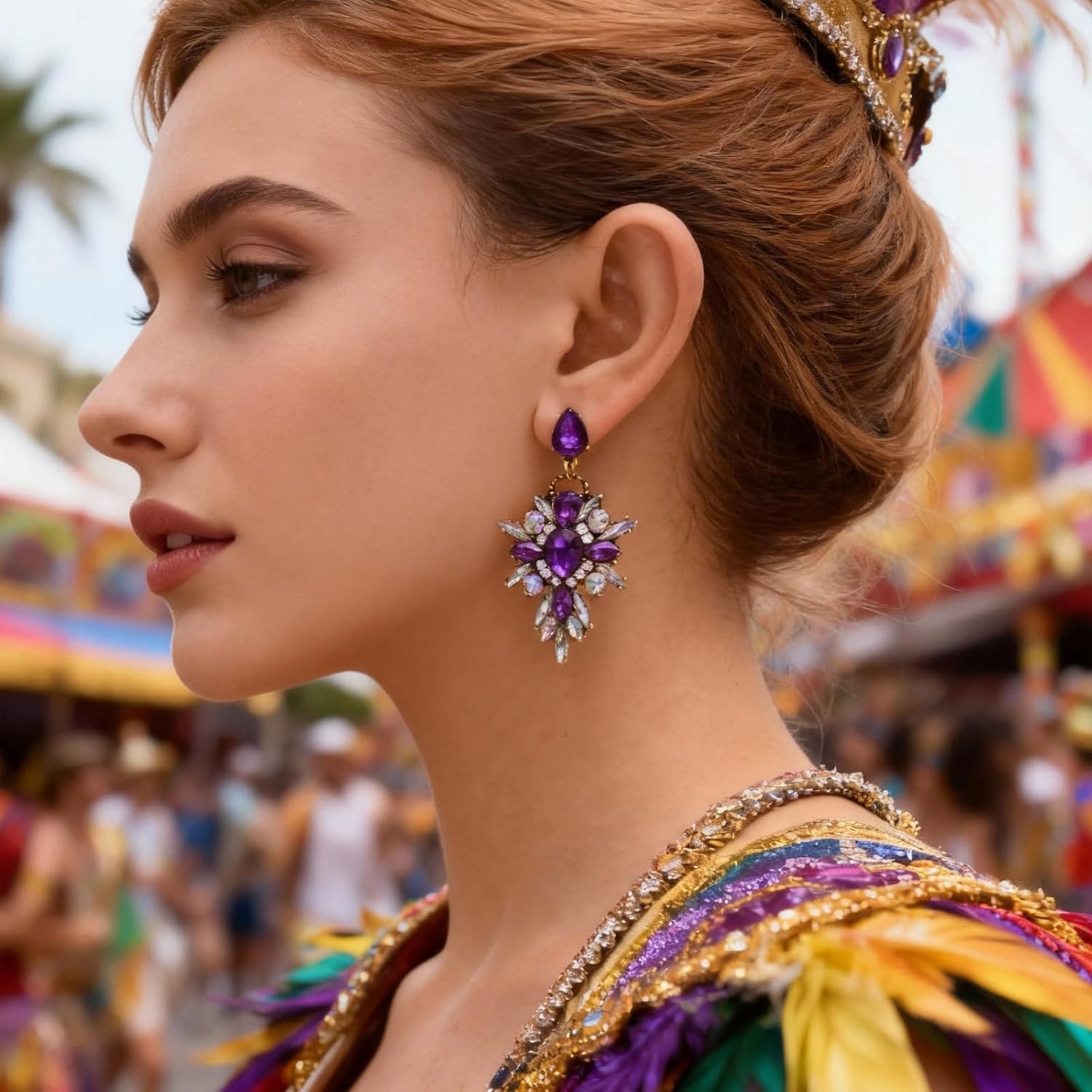 Rhinestone Earrings for Women Purple Blue Gold Crystal Cubic Zirconia Stud Drop Diamond Dangle Dainty Statement Jewelry - Image 3