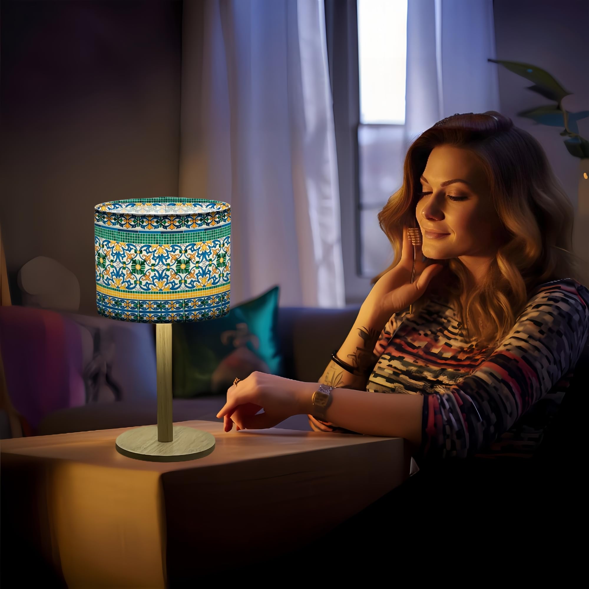 Lampada da Comodino con Paralume Stampato | Lampada Decorativa da Tavolo in Legno per Camera da Letto, Soggiorno o Ingresso | Confezione Regalo Premium + Lampadina LED Inclusa