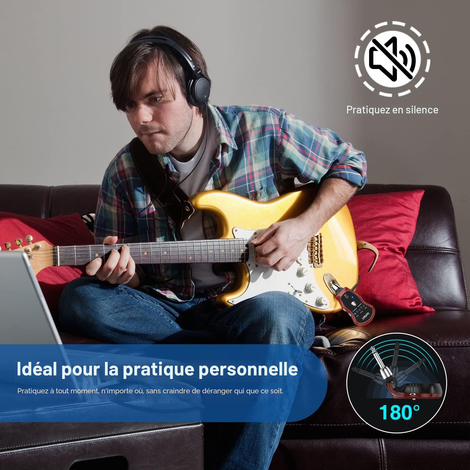 LEKATO Mini amplificateur de Guitare de Poche Rechargeable avec récepteur Bluetooth