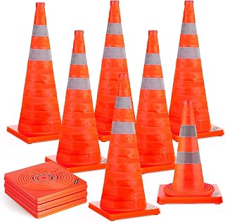 BATTIFE [10 Pack] 28 Inch Collapsible Traffic Safety Orange Cones, Multi Purpose Pop-up Cones and Reflective Collar, for Road Parking, Driving Practice