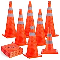 Vista 16 de BATTIFE [Paquete de 4] Conos de tráfico de seguridad plegables de 18 pulgadas, conos naranjas, conos emergentes multiusos con collar reflectante
