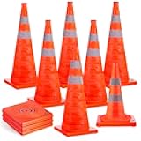 BATTIFE [10 Pack] 28 Inch Collapsible Traffic Safety Orange Cones, Multi Purpose Pop-up Cones and Reflective Collar, for Road Parking, Driving Practice