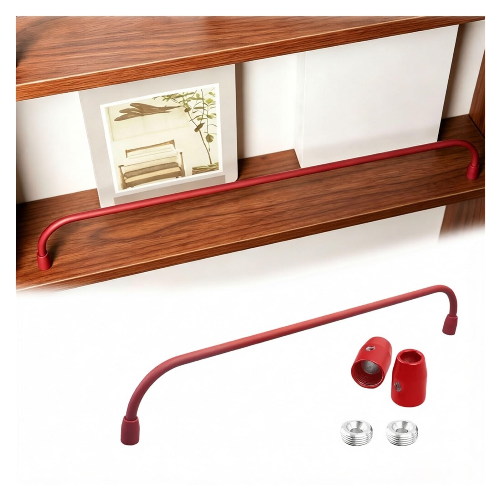 Metal Magazine Fence Display Rack, Customizable Shelf Plate Rail, Anti-Fall Cabinet Guardrail Bars for Shoe Rack/Bookcase/Closet(Red,36in/91cm)