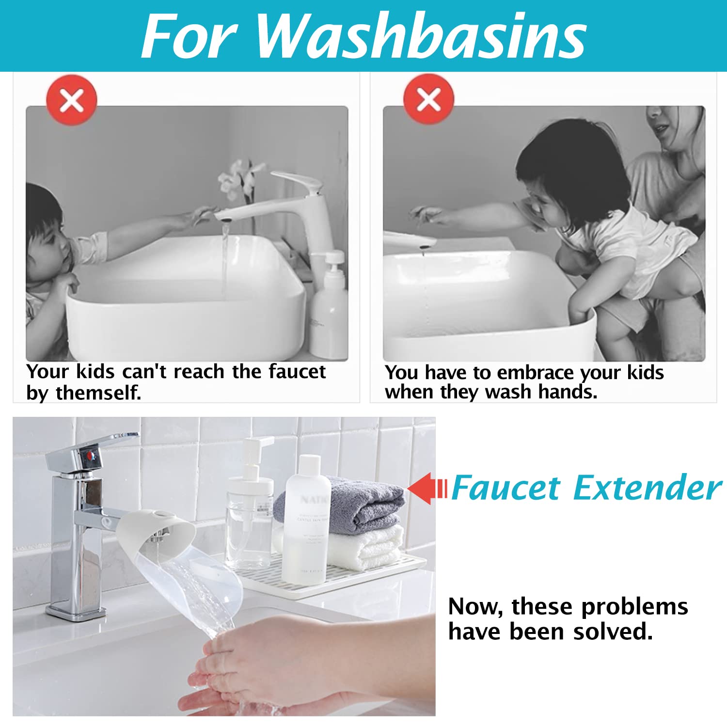 Faucet Extender, 2 Pack Baby Bath Helper, Bath Tub Faucet Extender for Kids Baby Children Hand Washing, Bathroom Kitchen Sink Spout Extender for Faucet, Fits Most Faucets (White) : Baby