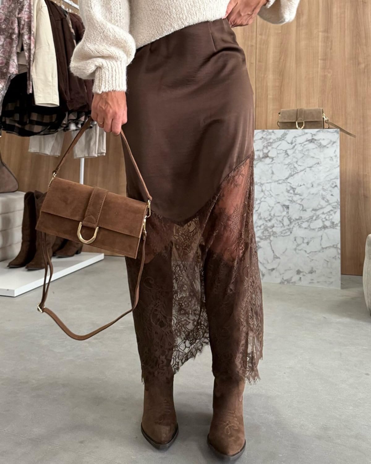 Women Lace Patchwork Skirts High Waist A Line Y2K Elegant Maxi Long Skirts Party Boho Skirt - Image 2