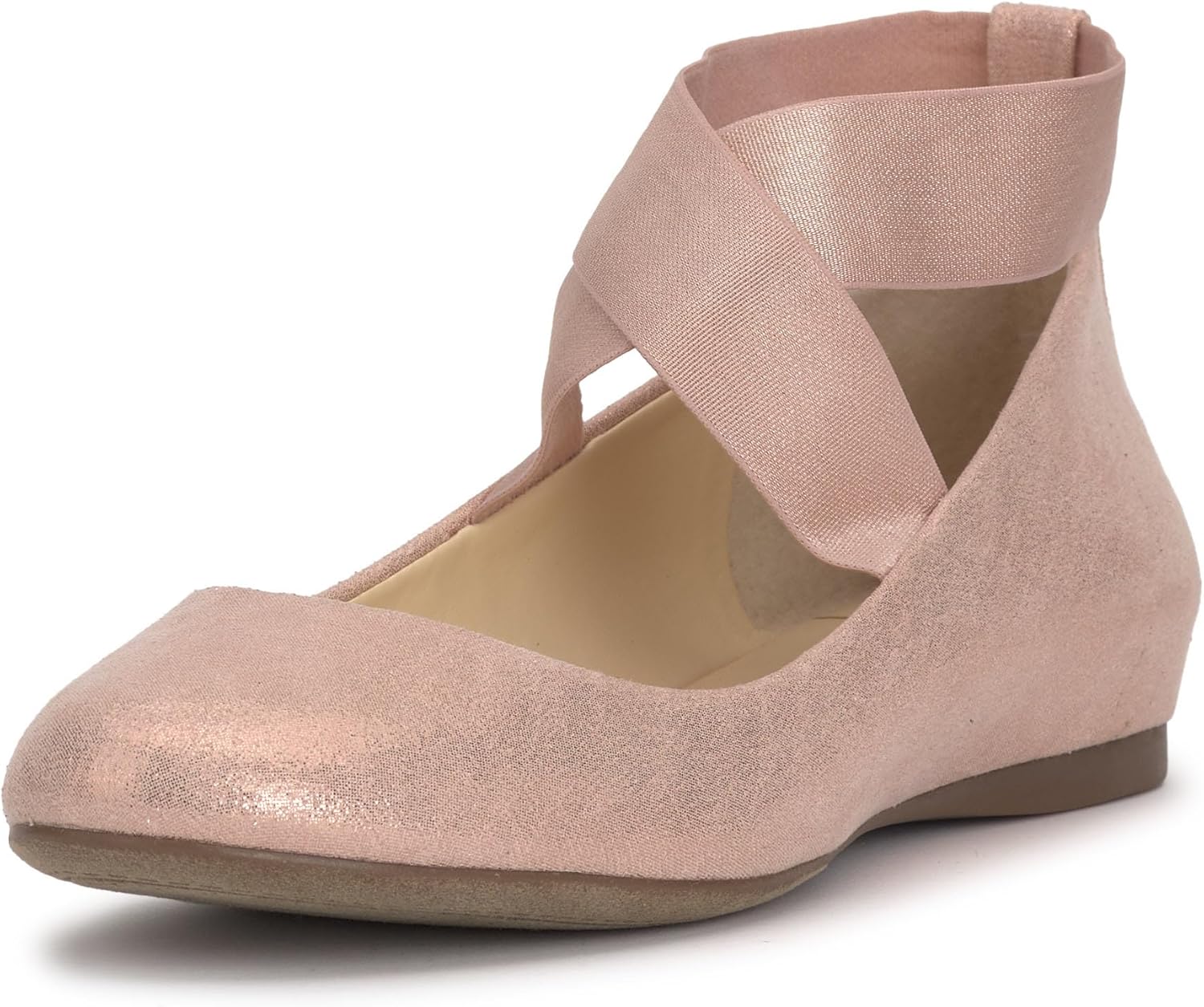 Jessica Simpson Women’s Mandayss Criss-Cross Ankle Ballet Flats with Straps, Blush, 6