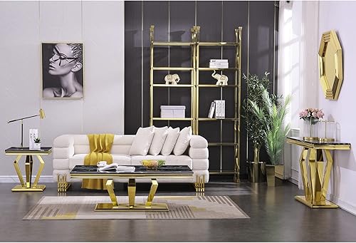 Miniatura 23 de ACEDÉCOR Mesa auxiliar, mesa de centro plateada con cuatro bases geométricas de espejo, mesa auxiliar rectangular con marco de metal resistente,