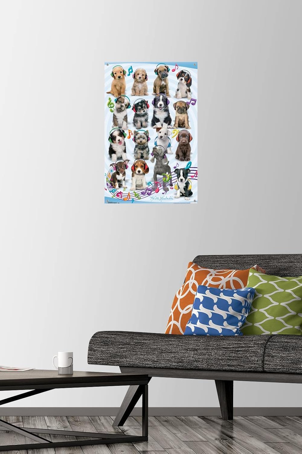 Trends International Keith Kimberlin - Puppies - Headphones Wall Poster, 14.72" x 22.37", Premium Poster & Push Pin Bundle image 2