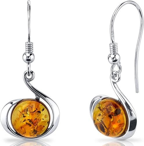 Peora Collar con colgante de ámbar báltico auténtico pendientes y pulsera en plata de ley diseño flotante de forma redonda color coñac rico