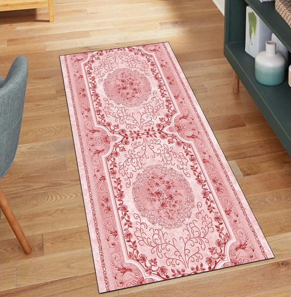 Alfombra de pasillo lavable para dar calidez vintage y color rojo a tu cocina