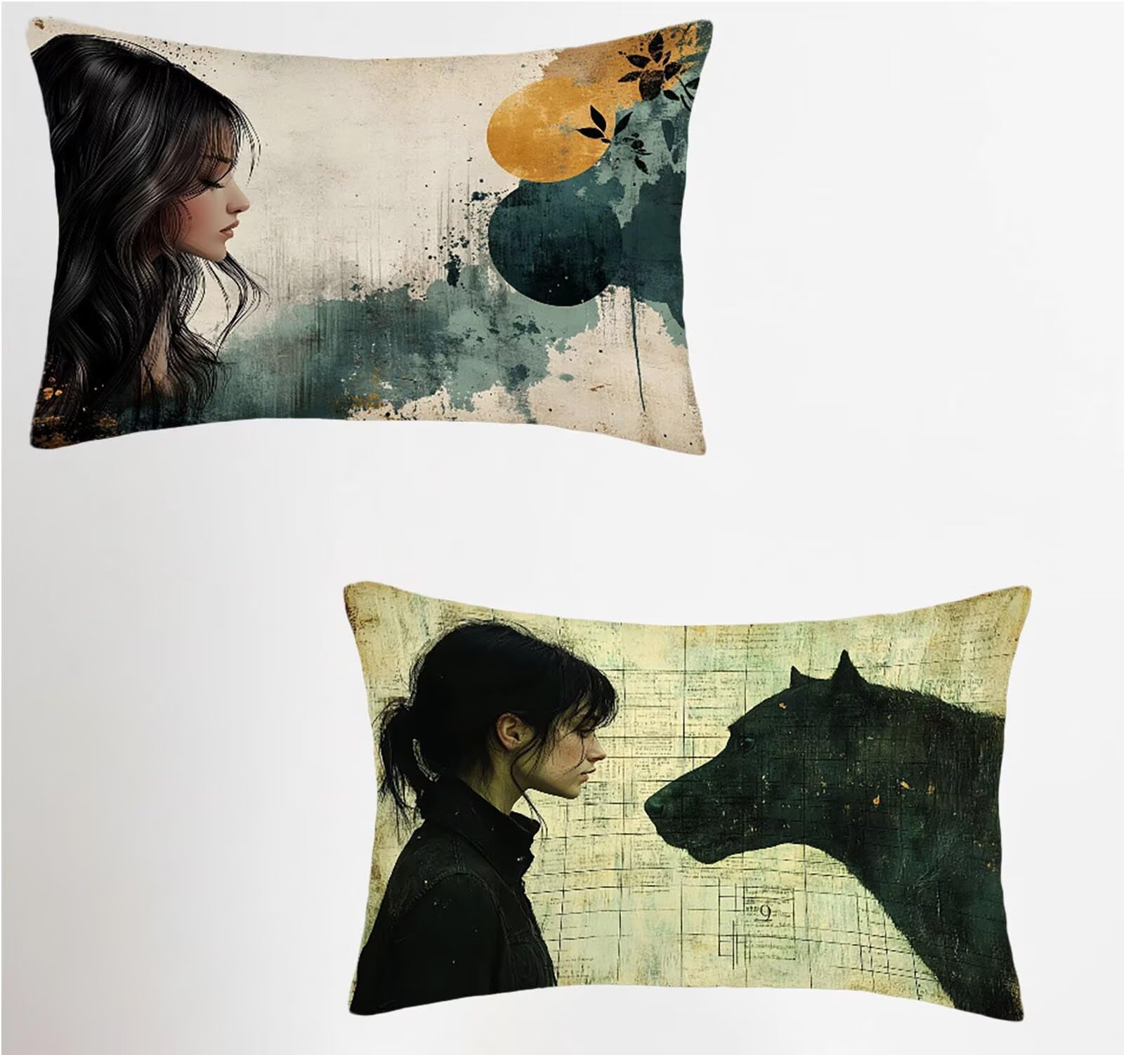 Federe Cuscino 70x90 Set di 2, Donna Federe Cuscini Divano Lino, Rettangolari Copricuscini 70x90cm Con Cerniera Invisibile, Copricuscino per Camera Letto Casa Decorazioni Regalo, Astratto V-9443
