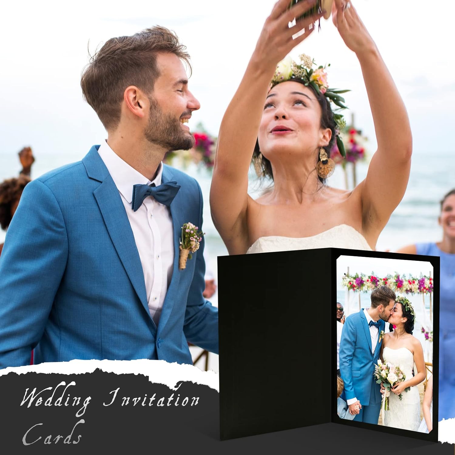 Fainne 150 Pcs Photo Folders for 4x6 or 5x7 Pictures Photo Frame Note Cards Paper Greetings Cardboard Inserts Cards Picture Insert Notecard for Portraits(Black, Gold Lining)