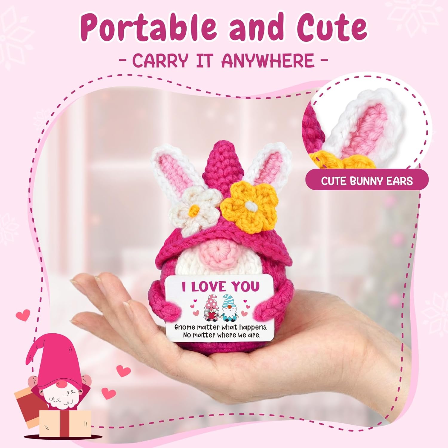 Valentines Day I Love You Gifts for Her Him Boyfriend Girlfriend Birthday, Romantic Long Distance Relationship Anniversary Love Valentines Gift for Couples Wife Husband - Handmade Crochet Gnome - Image 8