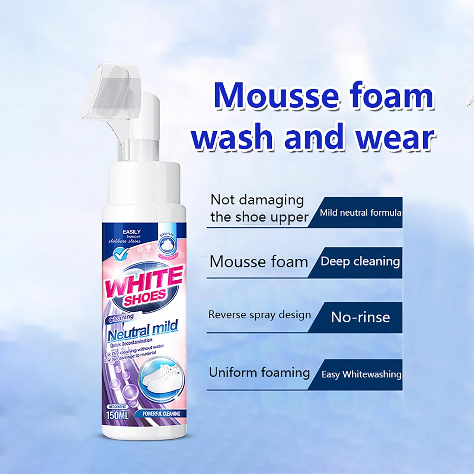 150ml Sneaker Reiniger - Reinigungs Aufhellschaum Für Schuhe, Sofort hellweiße Schuhe, Neu Multifunctional Foam No-Rinse Cleaner für Sneaker Canvas Leder Wanderstiefel(6 Stück)
