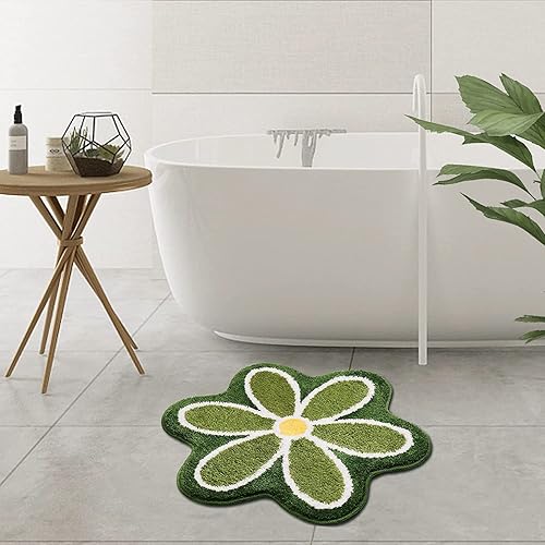 Miniatura 3 de TRUEDAYS Alfombra de baño de flores verdes para suelo de baño, pequeña alfombra de baño antideslizante de absorción de agua, alfombra de baño ultra